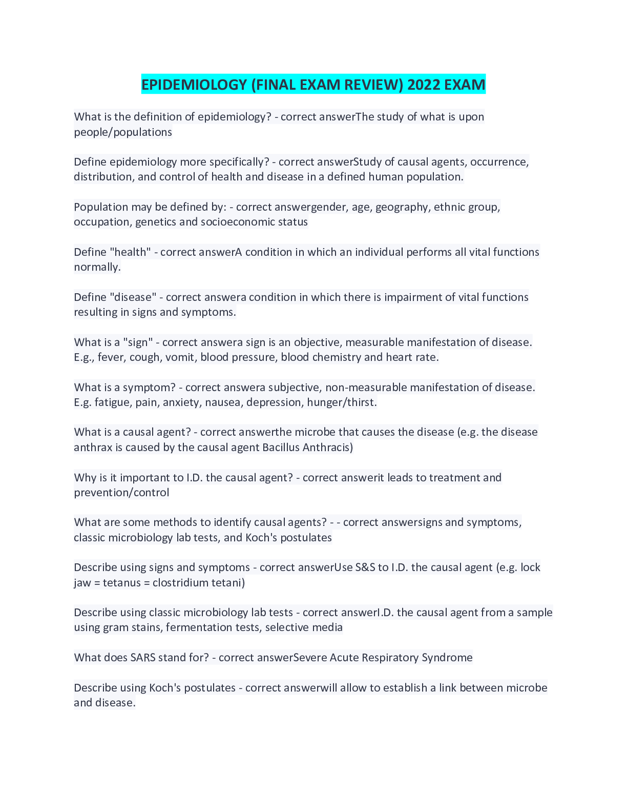 Preview image for EPIDEMIOLOGY (FINAL EXAM REVIEW) 2022 EXAM